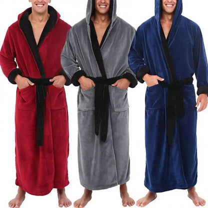 Peignoir Polaire Corail Homme — Robe de Bain Longue avec Poches, Automne-Hiver