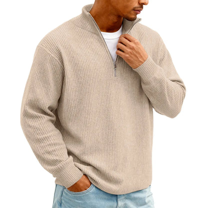 Sweat Col Polo Homme — Manches Longues, Fermeture Éclair, Coupe Ample | Automne-Hiver