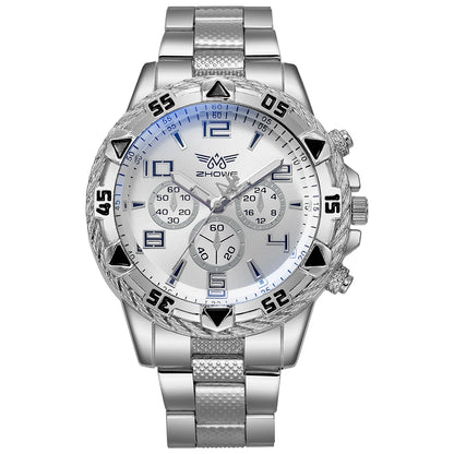 Montre Homme Quartz Grand Cadran — Bracelet Alliage Doré, Chiffres Arabes, Style Rock Luxe