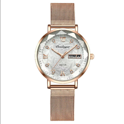 Montre Femme Quartz POEDAGAR 3012 — Acier Inoxydable, Aiguilles Lumineuses, Date & Jour, 3 ATM