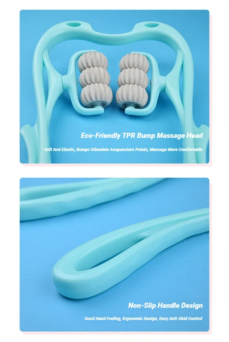 Manual massager for the spine, neck, shoulders, and back, handheld kneading massage device for at-home relaxation