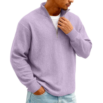 Sweat Col Polo Homme — Manches Longues, Fermeture Éclair, Coupe Ample | Automne-Hiver