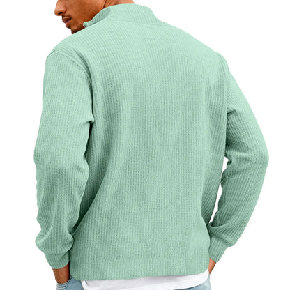 Sweat Col Polo Homme — Manches Longues, Fermeture Éclair, Coupe Ample | Automne-Hiver