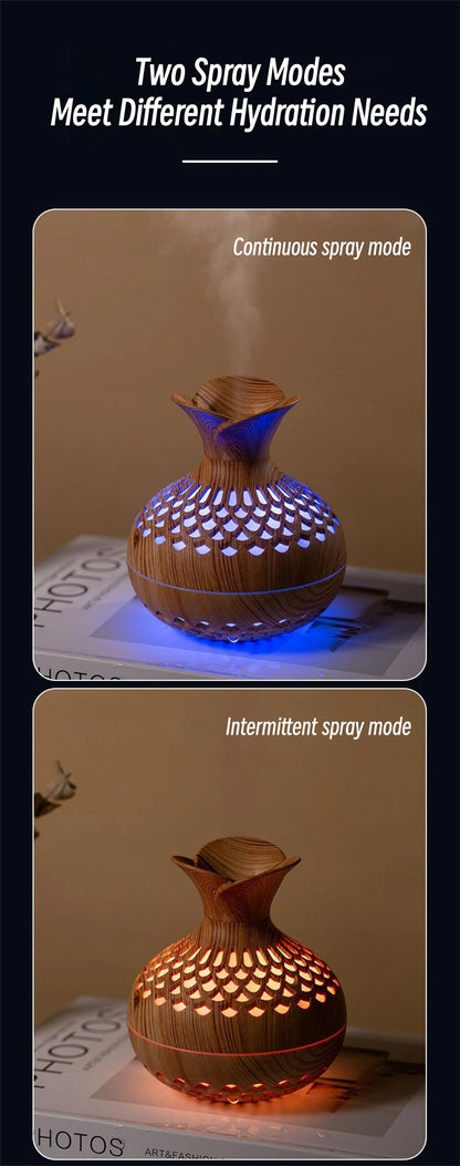 Humidificateur Design Bois 300ml — LED Multicolore, 2 Modes de Brume & USB Type-C