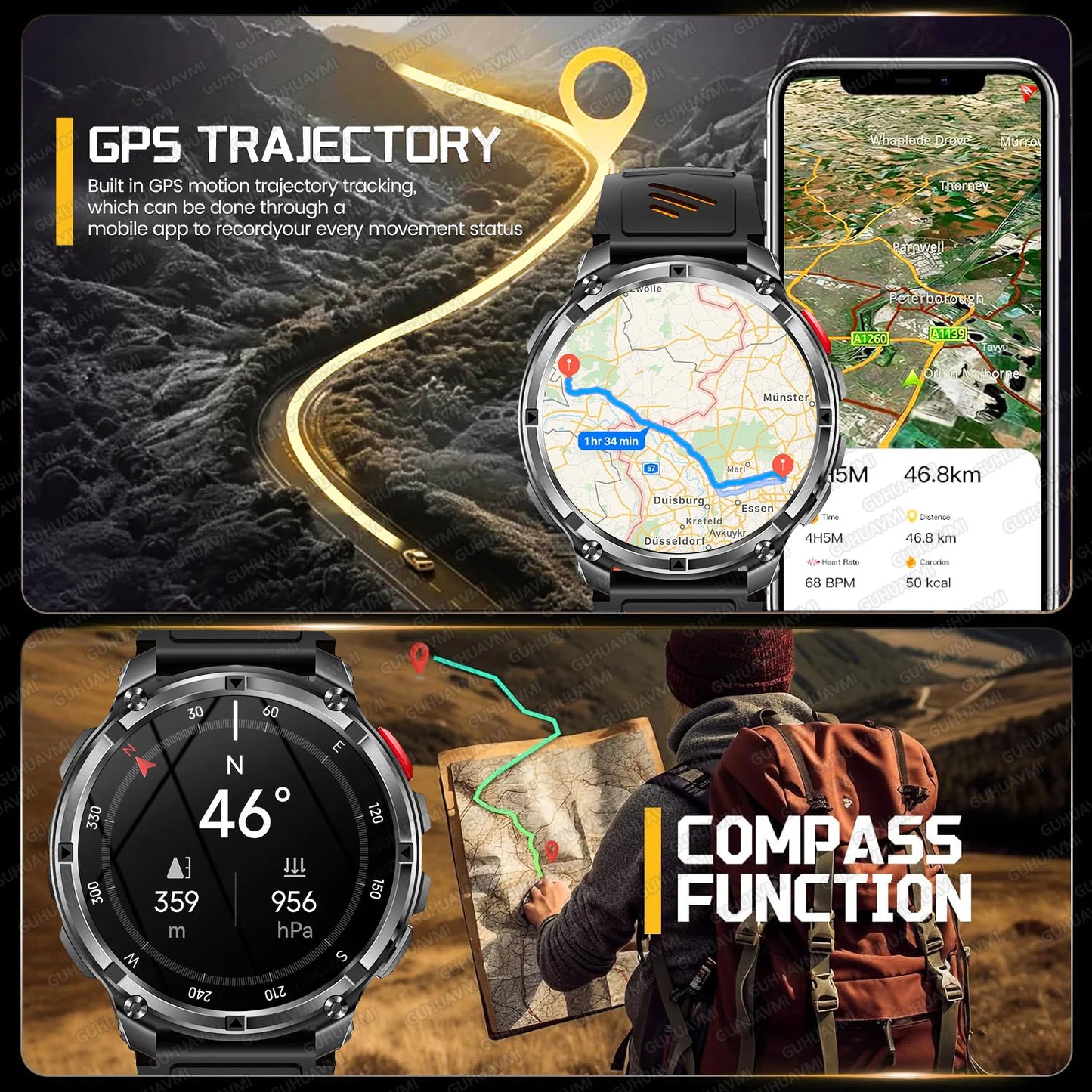 Smartwatch GPS GUHUAVMI T-Rex3 Pro 2026 — AMOLED 1,7", 1100mAh, 10 ATM, 100+ Sports, 15 Variantes