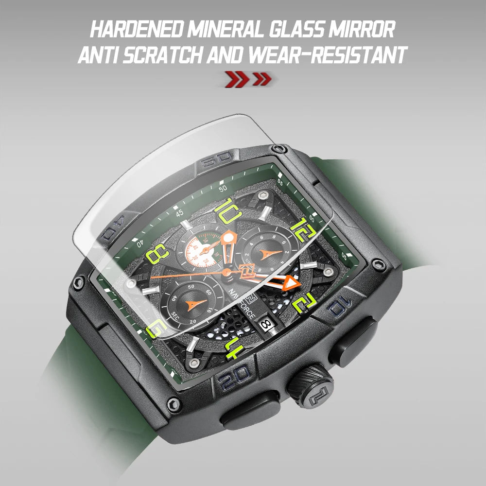 Montre Quartz Sport Homme NAVIFORCE NF8052 — Grand Cadran 44 mm, Chronographe, Aiguilles Lumineuses, Bracelet Silicone, 13 Coloris | TechNova X