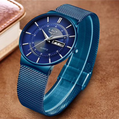 Montre Homme LIGE 9949 — Quartz Ultra-Fine, Bracelet Acier Inox, Date & Semaine, 3 ATM