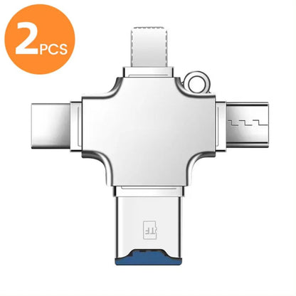 Lecteur de cartes multi-ports 4 en 1, convertisseur portable Lightning USB Type C compatible avec iPhone, iPad, Android, Mac, PC, appareil photo
