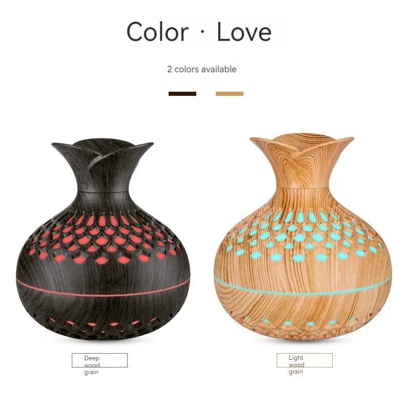 Humidificateur Design Bois 300ml — LED Multicolore, 2 Modes de Brume & USB Type-C