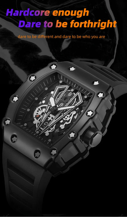 Montre Homme Quartz WLISTH — Cadran Squelette, Bracelet Silicone, 3 ATM, Style Sport Luxe