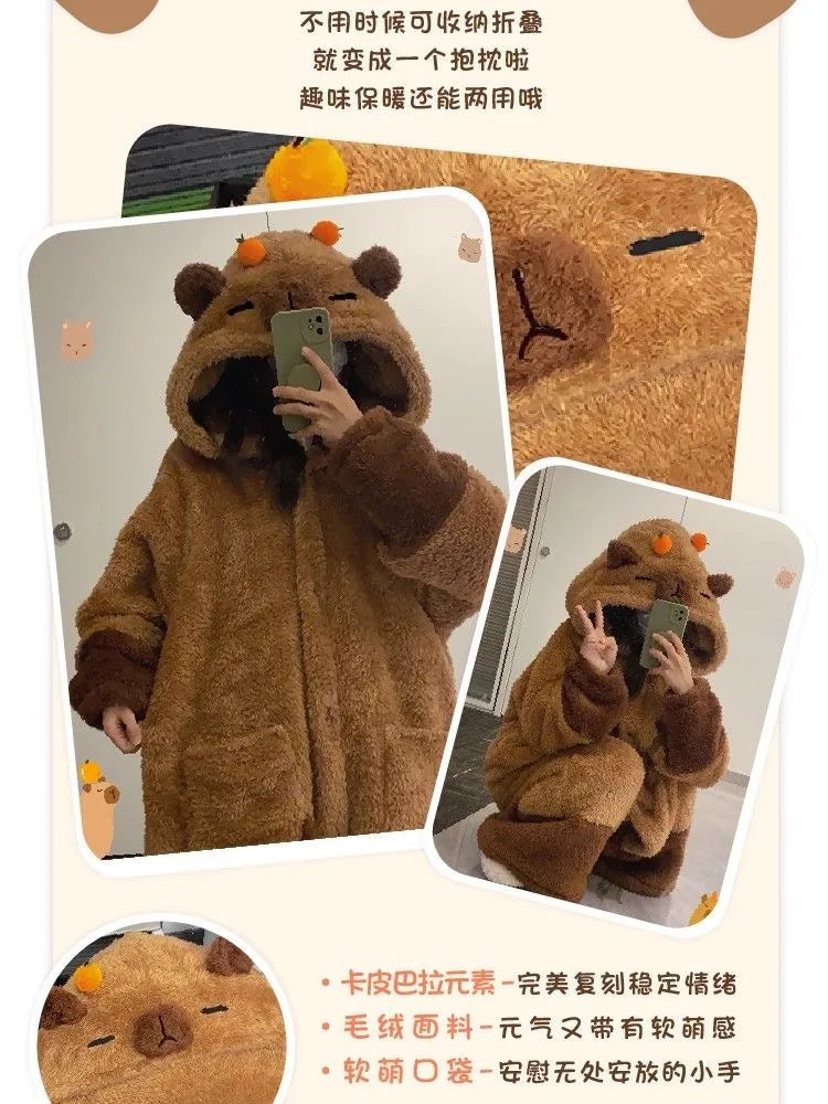 Adulte Capybara Robes Onesies Pyjamas Dessin Animé Pyjama Animal Kigurumi Pantoufle Halloween Cosplay Costumes Chaud Vêtements De Nuit Combinaison