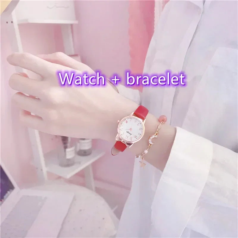 Montre Quartz Enfant Fille — Cadran Cœur, Bracelet Cuir, 5 Coloris + Option Bracelet Assorti | TechNova X
