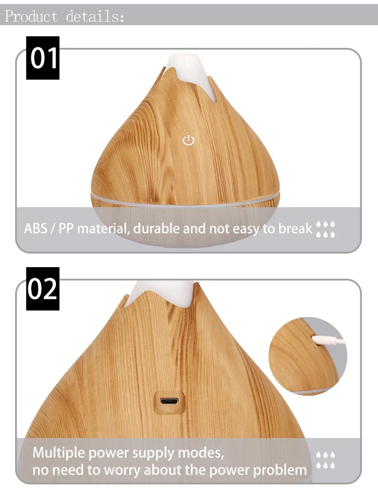 Humidificateur Diffuseur Arômes Design Bois — Ultrasonique, LED 7 Couleurs & USB 5V (200ml/350ml)