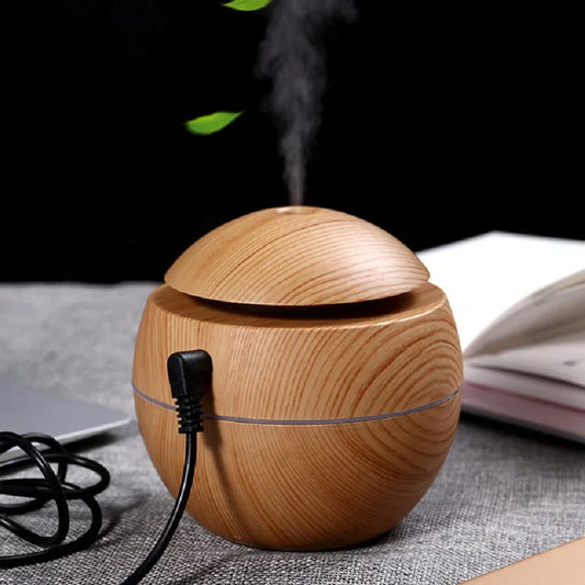 Humidificateur Sphérique Design Bois 130ml — Aromathérapie, 5h Autonomie & Micro-USB