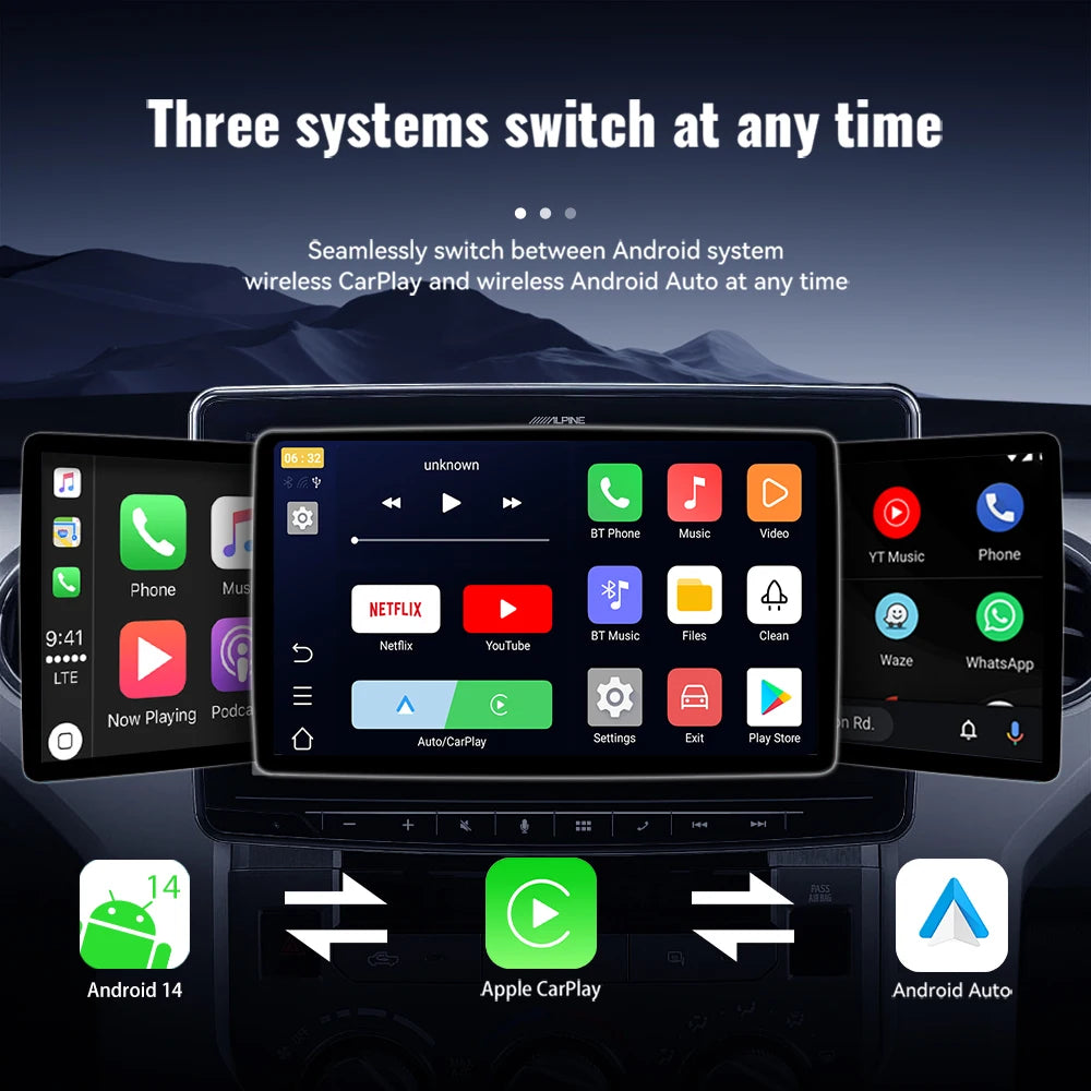XUDA Android14 sans fil CarPlay/Android Auto 3in1 nouveau CarPlay Ai Box 4 cœurs 4GB RAM + 64GB ROM Plug and Play Transmission Stable