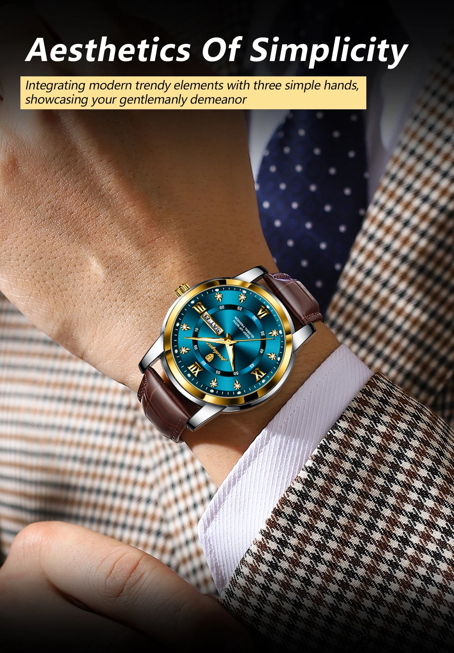 Montre Homme POEDAGAR 936L — Quartz, Bracelet Cuir, Lumineux, Date & Semaine