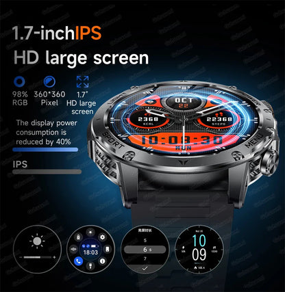 Montre Connectée Sport Militaire AK87 — AMOLED 1,7", GPS, NFC, Étanche IP68, Batterie 1000 mAh, 100 Jours | TechNova X