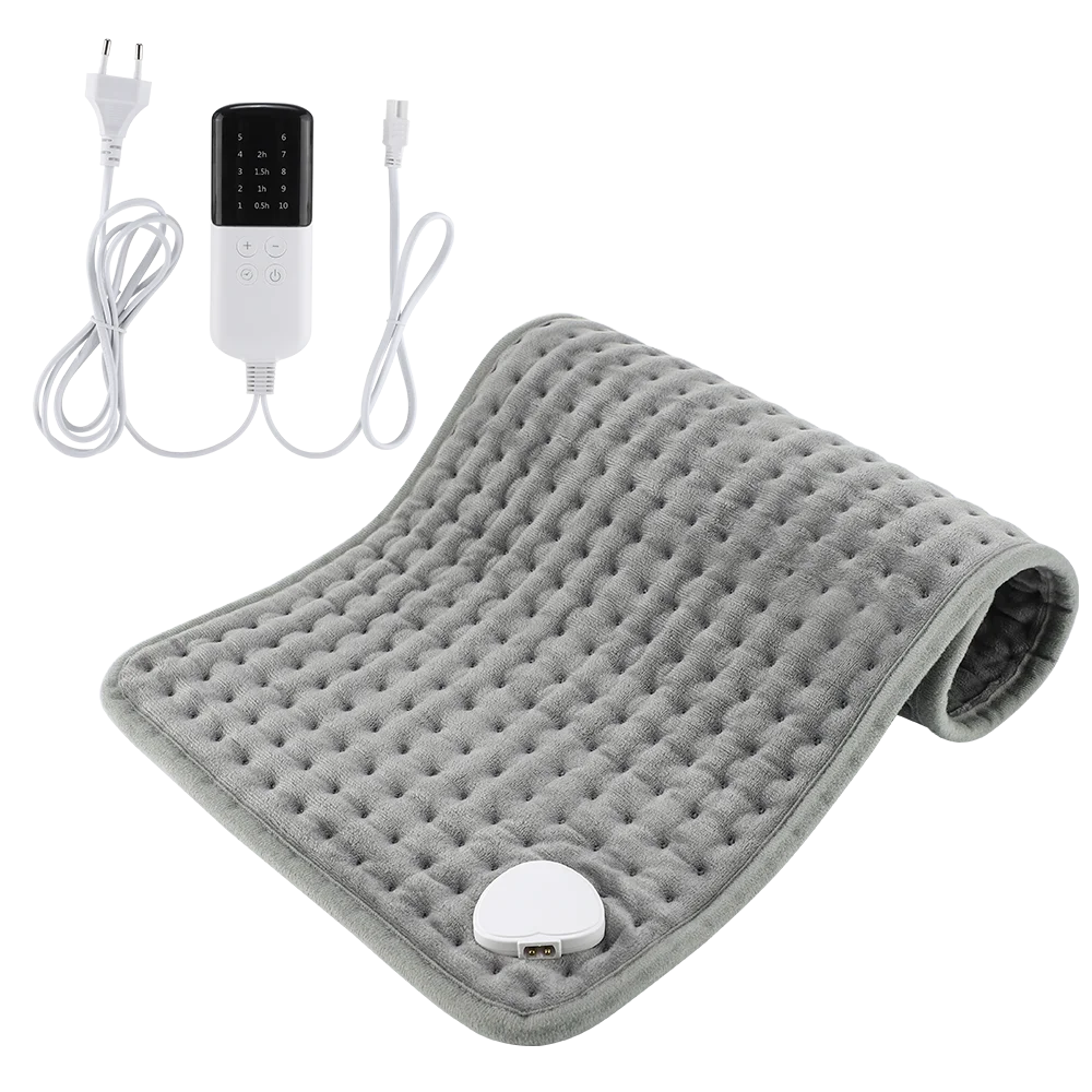 Coussin Chauffant Électrique 60x30cm — 10 Niveaux 30-70°C, Minuterie & Micro-Velours Lavable