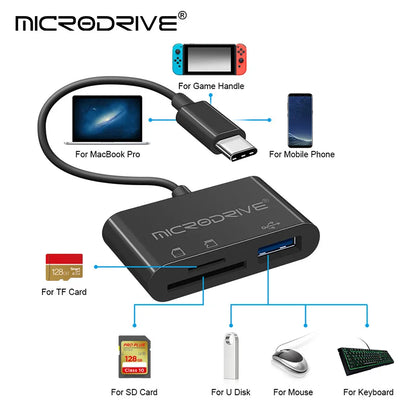 Type USB C HUB 3 en 1 pour carte mémoire/flash USB/adaptateur de carte SD/USB 2.0/3.0/lecteur de carte Micro Mini SD/carte TF 3 emplacements