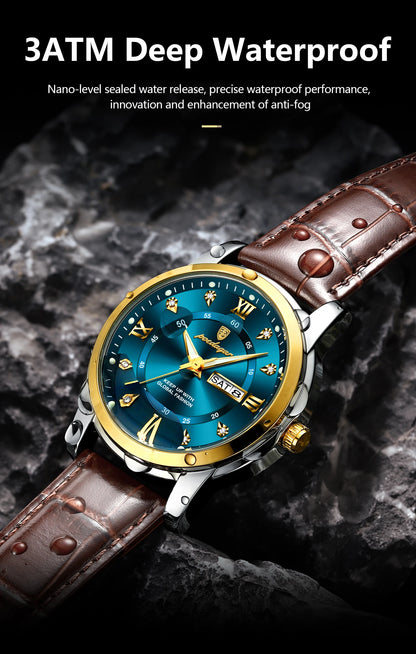 Montre Homme POEDAGAR 936L — Quartz, Bracelet Cuir, Lumineux, Date & Semaine