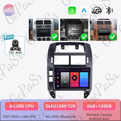 Autoradio Android 16 pour Volkswagen VW Polo MK4 6Q 9N 9N3 2004-2009 Lecteur multimédia Stéréo auto WiFi Navigation autoradio 4G