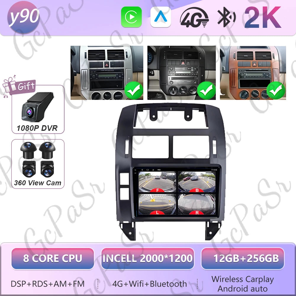 Autoradio Android 16 pour Volkswagen VW Polo MK4 6Q 9N 9N3 2004-2009 Lecteur multimédia Stéréo auto WiFi Navigation autoradio 4G