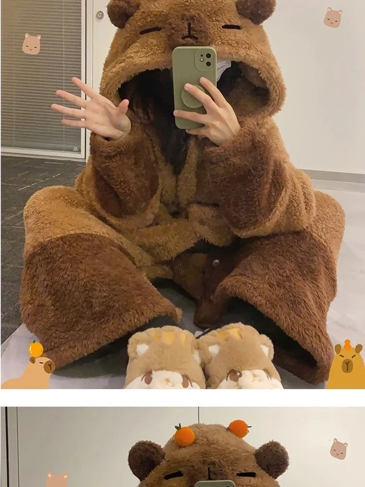 Adulte Capybara Robes Onesies Pyjamas Dessin Animé Pyjama Animal Kigurumi Pantoufle Halloween Cosplay Costumes Chaud Vêtements De Nuit Combinaison