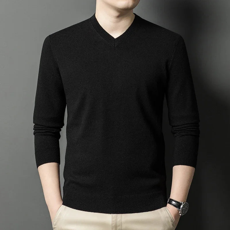Pull Homme Col en V — Tricoté Surdimensionné | Couleur Unie | Chaud & Confortable | 7 Coloris | M–4XL