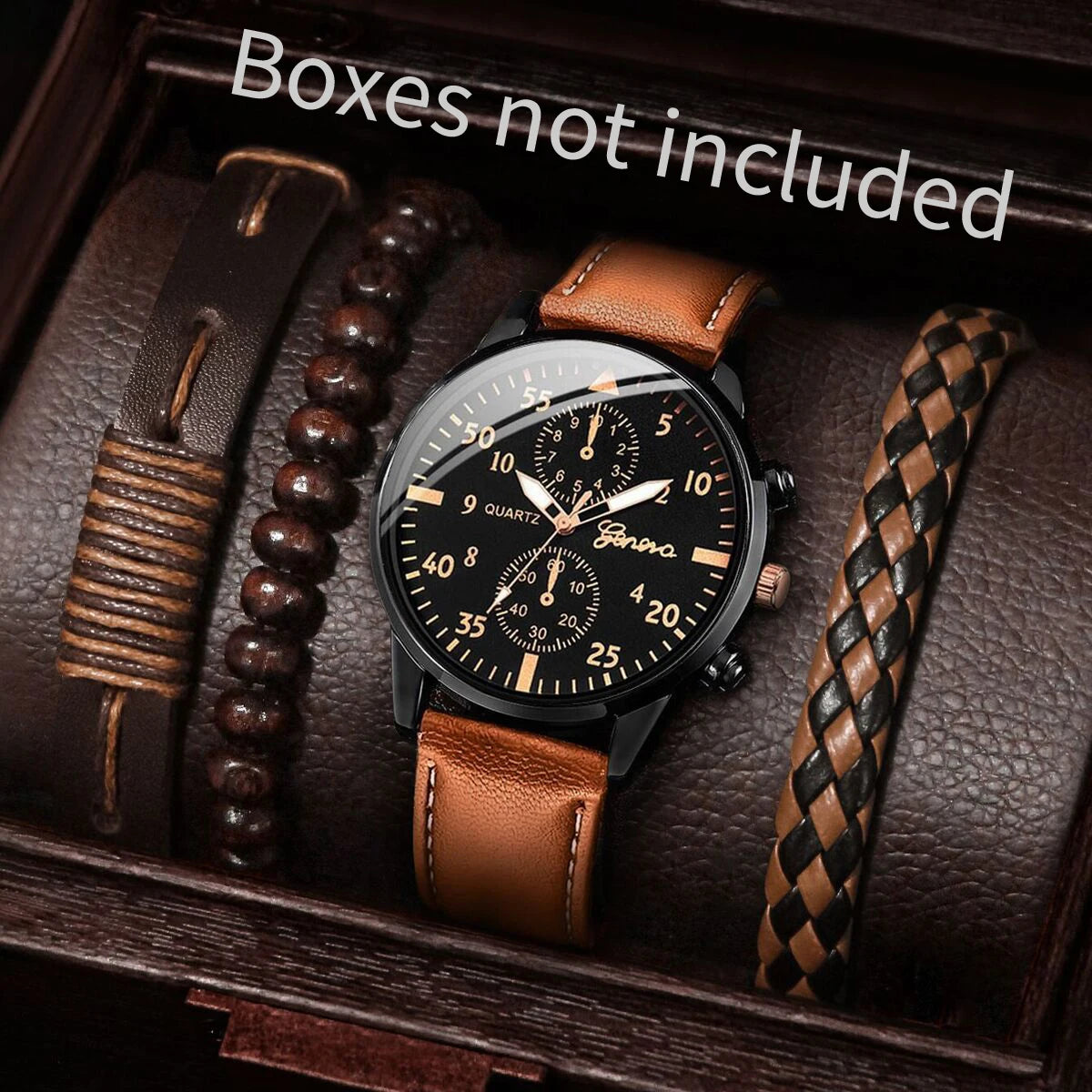 Montre Homme Quartz — Cadran Chiffres Romains + 3-4 Bracelets Interchangeables Cuir & Nylon