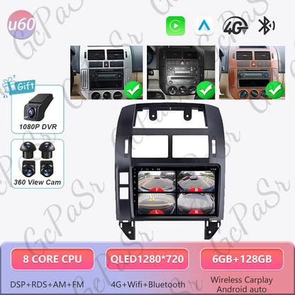 Autoradio Android 16 pour Volkswagen VW Polo MK4 6Q 9N 9N3 2004-2009 Lecteur multimédia Stéréo auto WiFi Navigation autoradio 4G