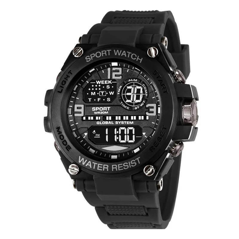 Montre électronique de sports de plein air pour hommes, réveil lumineux, montre à grand cadran