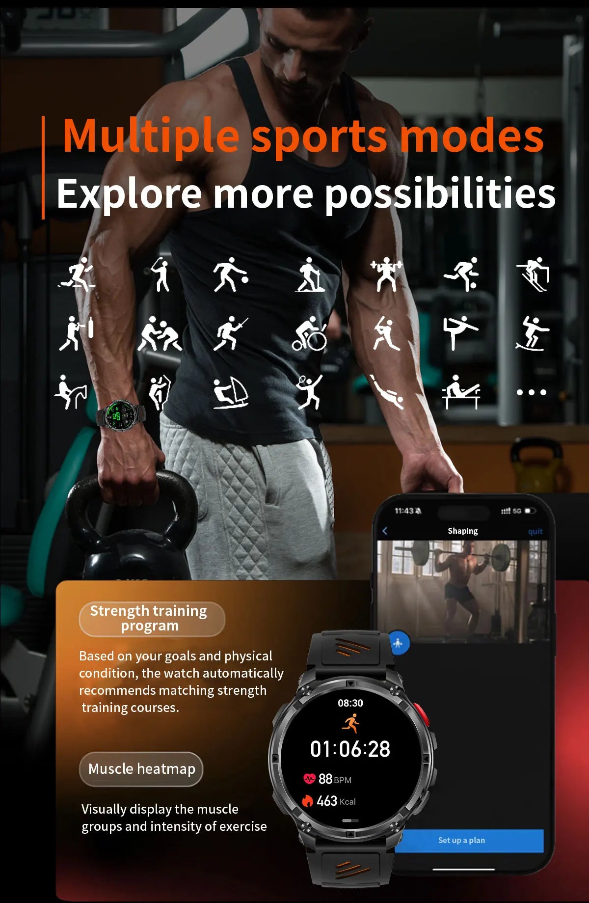 Smartwatch GPS GUHUAVMI T-Rex3 Pro 2026 — AMOLED 1,7", Batterie 1100mAh, 10 ATM, 100+ Modes Sport