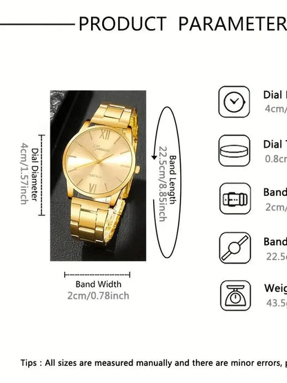 Lot de 6 Montres Femme Quartz — Bracelet Acier Doré, Cadran Minimaliste, Style Fashion Casual