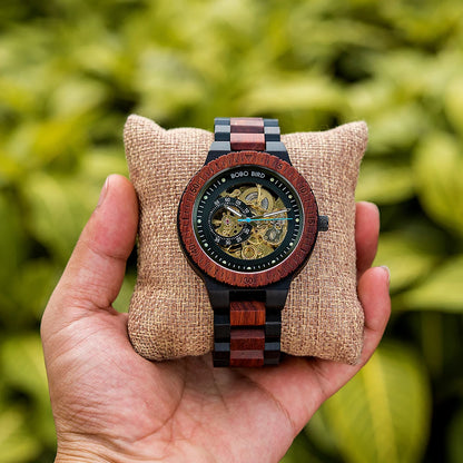 Montre Mécanique en Bois Homme BOBO BIRD — Squelette Lumineux, Étanche 3 ATM, Gravure Personnalisée, 6 Modèles | TechNova X