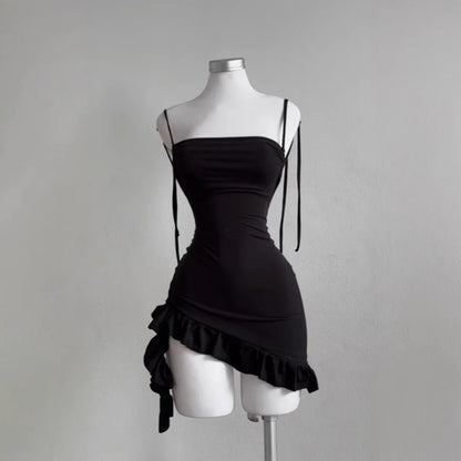 Mini Robe Noire Sexy — Dos Nu, Sans Bretelles, Lacets, Ligne A, Club & Soirée | TechNova X
