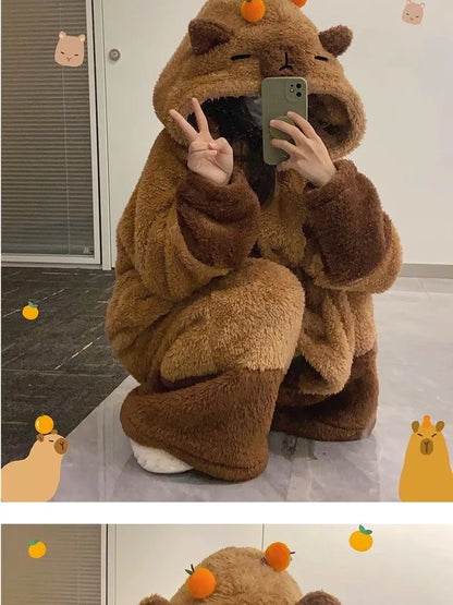 Adulte Capybara Robes Onesies Pyjamas Dessin Animé Pyjama Animal Kigurumi Pantoufle Halloween Cosplay Costumes Chaud Vêtements De Nuit Combinaison