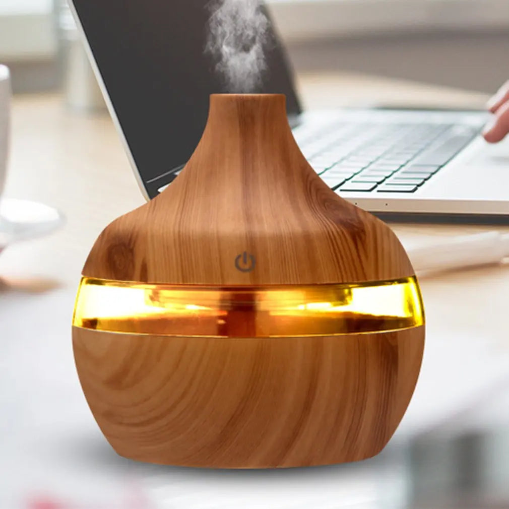 Humidificateur Ultrasonique 300ml Design Bois — LED 7 Couleurs, Commande Tactile & USB 5V