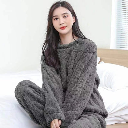 Ensemble Pyjama Flanelle Polaire Femme — Haut Col Rond & Pantalon Chaud
