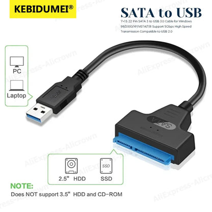 Adaptateur USB vers SATA, câble convertisseur USB 3.0 2.0 vers SATA pour disque dur SSD HDD 2.5 pouces, accessoires d'adaptateur externe