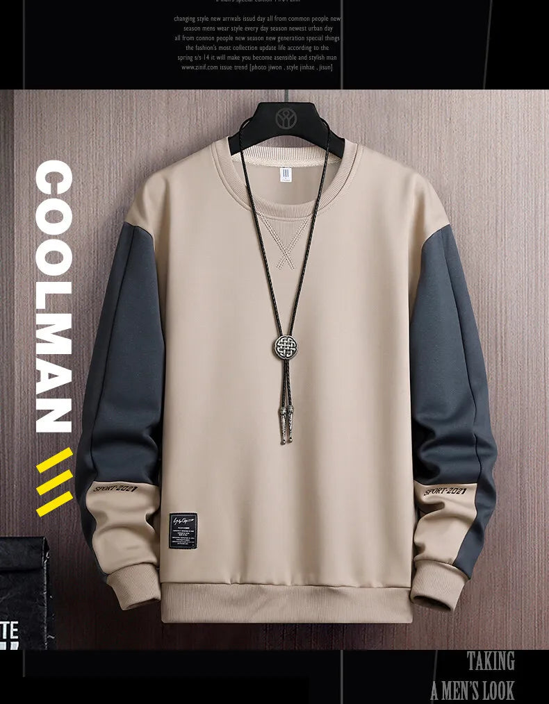 Sweat-shirt Col Rond Homme — Coupe Ample | Motif Patchwork | Sans Capuche | 4 Saisons | 3 Coloris | Asian M à 5XL