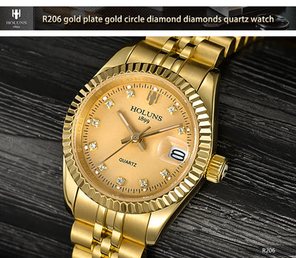 Montre Femme Luxe Diamant — Quartz Acier Inoxydable, Étanche 5 ATM