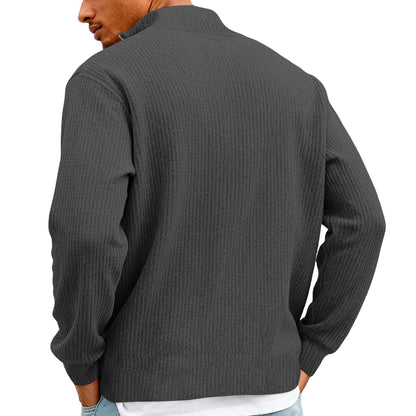 Sweat Col Polo Homme — Manches Longues, Fermeture Éclair, Coupe Ample | Automne-Hiver