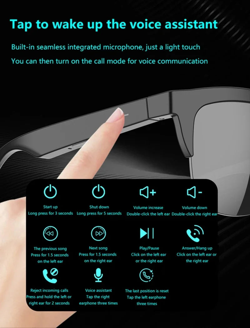 Lenovo Bluetooth Smart Sunglasses, Headphones for Calls and Outdoor Sports, HIFI Technology, Anti-Touch, UV Protection, for Men and Women