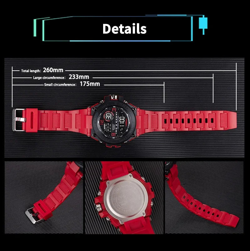 Montre Sport Digitale YIKAZE A69270 — Grand Cadran 56mm, LED, Chronomètre, Alarme, 3 ATM