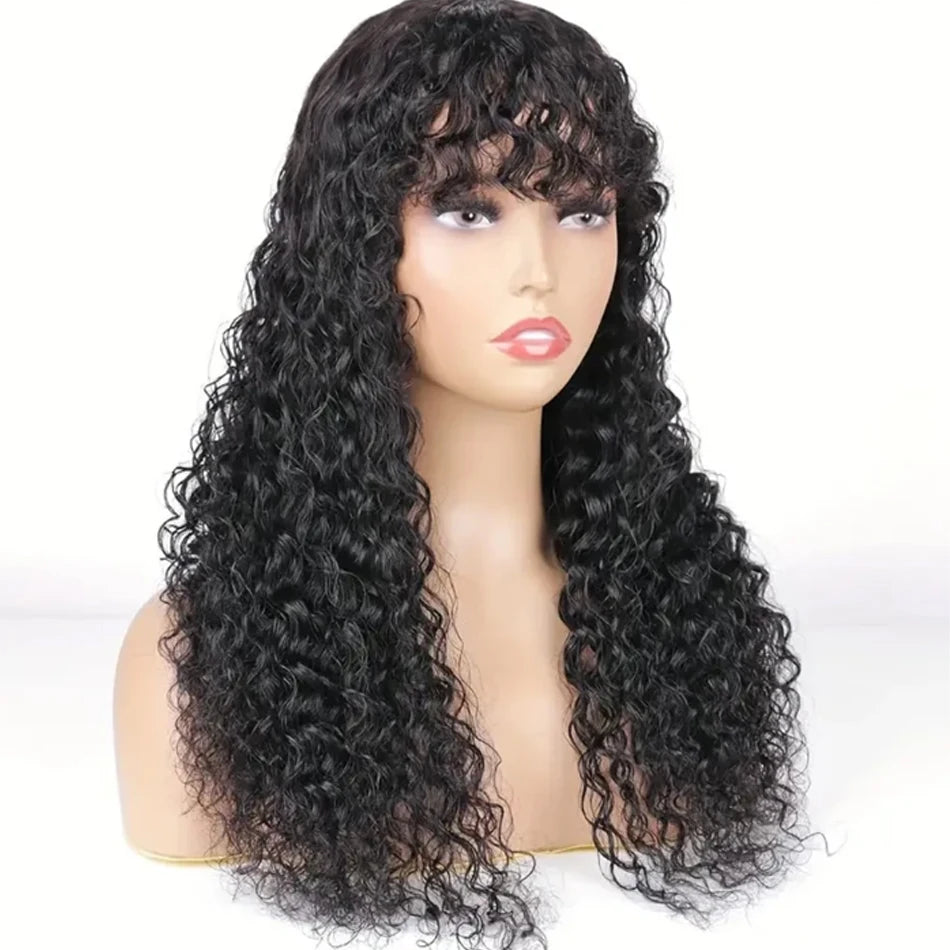 Perruque Cheveux Humains Remy Brésiliens SHIREEN — Vague d'Eau avec Frange, Sans Colle, Machine Made, 8-30 Pouces, Densité 230/250 | TechNova X