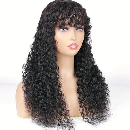 Perruque Cheveux Humains Remy Brésiliens SHIREEN — Vague d'Eau avec Frange, Sans Colle, Machine Made, 8-30 Pouces, Densité 230/250 | TechNova X