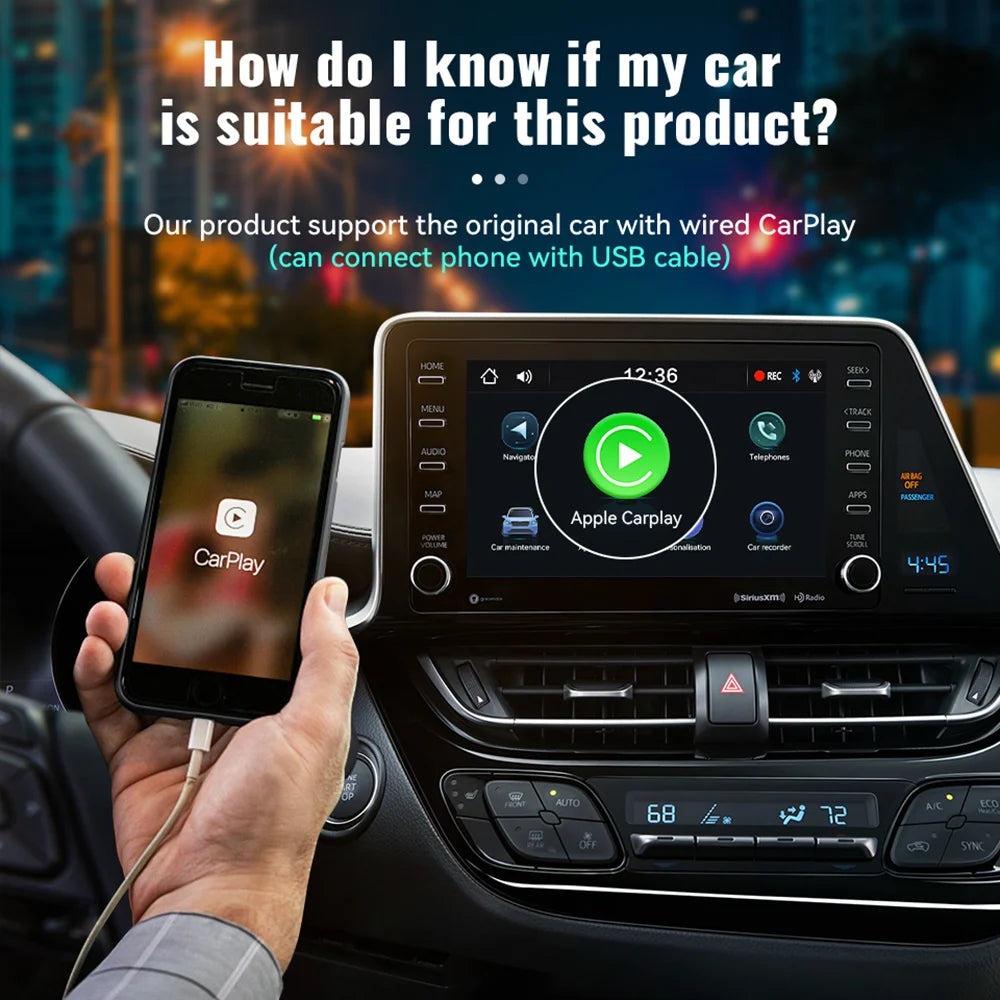 XUDA Android14 sans fil CarPlay/Android Auto 3in1 nouveau CarPlay Ai Box 4 cœurs 4GB RAM + 64GB ROM Plug and Play Transmission Stable