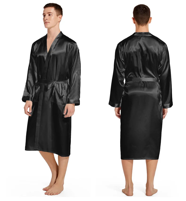 Kimono Peignoir Satin Homme — Robe de Chambre Ample Col en V
