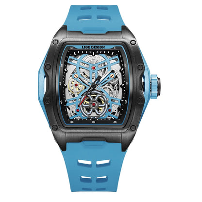 Montre Mécanique Homme Squelette — Boîtier Carré Acier, Automatique, Étanche 3 ATM, Bracelet Silicone | TechNova X
