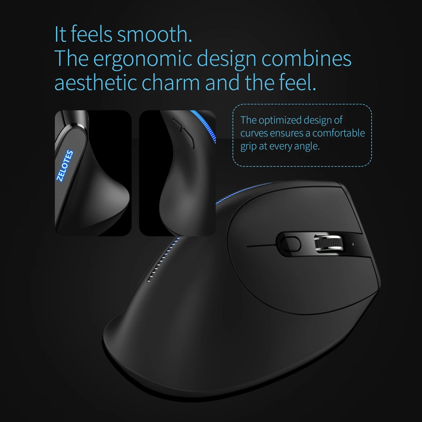ZELOTES F-36A 2.4G Souris sans fil Chargement Blu-ray 6 boutons Souris optique 3 niveaux ug I souris noire